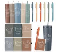Gueevin 18 Pcs Christian Gifts Set Boho Inspirational Bible Verse Retractable Pens 16oz Plastic Cups with Straws and Scripture Spiral Notebooks for Women Mother's Day Church Blessings (Boho)
