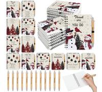 Gueevin 24 Pcs Christmas Employee Appreciation Gift Bulk Thank You Gift for Coworkers 12 Sets Xmas Inspirational Spiral Notebook and Bamboo Pens for Office Staff Team Volunteer Nurse Teacher (Plaid)