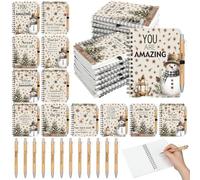 Gueevin 24 Pcs Christmas Employee Appreciation Gift Bulk Thank You Gift for Coworkers 12 Sets Xmas Inspirational Spiral Notebook and Bamboo Pens for Office Staff Team Volunteer Nurse Teacher(Snowman)