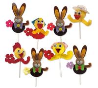 Günthart | 20 spine pasquali in ciniglia | per il periodo pasquale | diversi motivi | coniglietti e pulcini con cappelli, fiocchi e fiori | decorazione adatta per torte e torte | basta inserirlo
