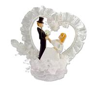 Günthart Coppia di sposi Heads in Pietra Artificiale, Corona Cuore, Decorato con Tulle e Fiori in Cartone Trasparente (Base Decorativo apribile, Contenuto 2 Neonati), 1er Pack (1 x 440 G)