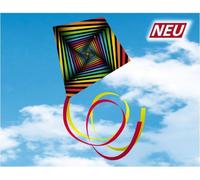 GÜNTHER FLUGSPIELE 1243 - Aquilone quadrato per bambini, pronto al volo, in poliestere a linea singola per bambini a partire da 6 anni, circa 70 x 70 cm, lunghezza coda 2 x 3 metri