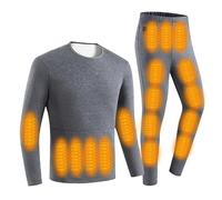 Gueploer Biancheria Intima Riscaldata Maglie Pantaloni, Set da Uomo Termico Elettrico con Controllo Doppio per Caccia E Motocicletta,Grigio,L