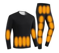 Gueploer Biancheria Intima Riscaldata Maglie Pantaloni, Set da Uomo Termico Elettrico con Controllo Doppio per Caccia E Motocicletta,Nero,XXL