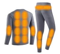 Gueploer Biancheria Intima Riscaldata per Uomo, Pantaloni Lunghi Termici Elettrici con 28 Zone di Riscaldamento, Maglia E Pantaloni Base per Sport All'aperto,Grigio,M