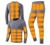 Gueploer Biancheria Termica Riscaldata da Uomo, Set di Pantaloni Lunghi Termici con 52 Zone di Riscaldamento, Maglia e Pantaloni di Base Caldi per Caccia e Moto,Grigio,XS