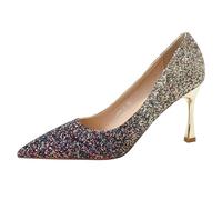 Gueploer Décolleté con Glitter da Donna, Tacchi A Spillo da 8,5 Cm Punta Sfumata Scarpe da Matrimonio per Festa, Banchetto, Uso Quotidiano,A,36 EU