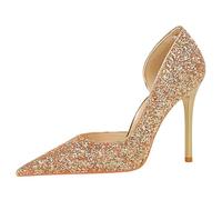 Gueploer Décolleté con Paillettes, Scarpe da Donna con Taglio Laterale, Tacchi A Spillo Sottili per Feste, Matrimonio, Ballo, Banchetto,d'oro,33 EU