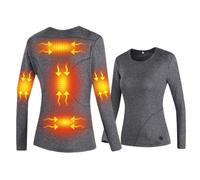 Gueploer Maglia Termica Riscaldata per Donna, Shirt A Manica Lunga Elettrica con 3 Livelli di Riscaldamento E 5 Zone di Riscaldamento per La Vita Quotidiana,Grigio,XS