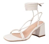 Gueploer Sandali da Donna con Fibbia alla Caviglia, Tacchi Grossi, Punta Aperta, Slingback, Décolleté Estive per La Vita Quotidiana,Bianca,40 EU