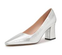 Gueploer Scarpe con Tacco Alto da Sposa, Décolleté Donna con Punta Chiusa e Tacco a Blocco Slip-On per Vita Quotidiana, Banchetto, Festa,Argento,33 EU