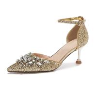 Gueploer Scarpe da Sposa con Tacchi Alti per Donna, Tacchi A Spillo da 6,5 Cm, Décolleté Glitter con Fibbia alla Caviglia per Party E Uso Quotidiano,A,36 EU