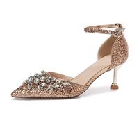 Gueploer Scarpe da Sposa con Tacchi Alti per Donna, Tacchi A Spillo da 6,5 Cm, Décolleté Glitter con Fibbia alla Caviglia per Party E Uso Quotidiano,B,35 EU