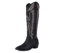 Gueploer Stivali al Ginocchio da Donna, Tacchi a Blocco a Punta Stivali Lunghi Casual Slip on Autumn Party Long Boot,Nero,41 EU