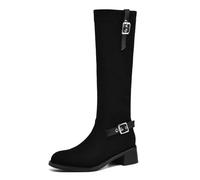 Gueploer Stivali Alti Classici, Scarpe da Donna con Tacchi A Blocco Bassi con Tacchi Bassi Stivali Lunghi al Ginocchio per La Vita Quotidiana, Partito, Ballo di Fine Anno,Nero,37 EU
