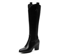 Gueploer Stivali Alti da Donna, Stivali al Ginocchio con Tacco A Blocco da 7 Cm E Zip Laterale per Banchetto, Matrimonio, Festa,Nero,38 EU