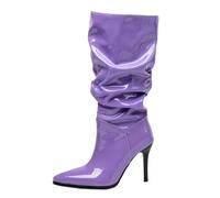 Gueploer Stivali Alti da Donna, Tacco A Spillo 9 Cm, Stivale Lungo con Punta per La Vita Quotidiana, Festa,Viola,41 EU