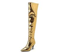 Gueploer Stivali Alti della Coscia, Donne a Punta sopra Gli Stivali del Ginocchio con i Tacchi Sottili di 8Cm per Il Partito, Vita Quotidiana,d'oro,40 EU