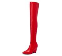Gueploer Stivali da Donna sopra Il Ginocchio con Punta, Stivale Lungo Elasticizzato con Sottile Fodera in Pile,Rosso,42 EU