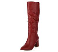 Gueploer Stivali Lunghi al Ginocchio per Le Donne, Stivali Alti Classici con Tacco Grosso A Punta per Feste, Ballo di Fine Anno, Vita Quotidiana,Rosso,33 EU