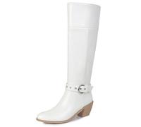 Gueploer Stivali Lunghi Classici per Le Donne, Tacchi Grossi A Punta Stivali Lunghi al Ginocchio per La Vita Quotidiana, Partito, Banchetto,Bianca,38 EU