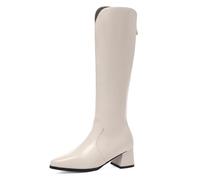 Gueploer Stivali Lunghi da Donna, Classici Tacchi a Punta Stivali Alti da Festa con Cerniera Posteriore per la Vita Quotidiana,Beige,53 EU