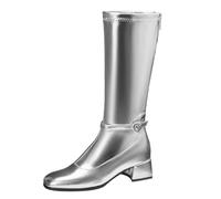 Gueploer Stivali Lunghi da Donna con Tacco A Blocco da 4,5 Cm, Stivali al Ginocchio con Cerniera Posteriore per Feste,Argento,38 EU