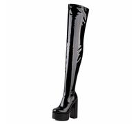 Gueploer Stivali sopra Il Ginocchio per Le Donne, Stivali con Tacco Grosso da 14 cm per Feste, Ballo di fine Anno, Vita Quotidiana,Black2,35 EU