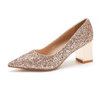 Gueploer Tacchi Alti da Donna, décolleté con Punta Chiusa e Tacco a Blocco, Scarpe Glitter per Feste, Vita Quotidiana, Ufficio, Matrimonio,d'oro,38 EU
