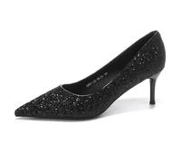Gueploer Tacchi Alti da Donna, Décolleté Nere Glitterate per Feste con Punta Chiusa, Stiletto Classico per La Vita Quotidiana E L'Ufficio,6.5cm,33 EU