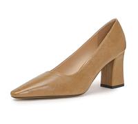 Gueploer Tacchi Alti per Donne, Décolleté con Tacco A Blocco da 7,5 Cm per Feste, Ufficio, Banchetti, Vita Quotidiana,Cachi,36 EU