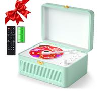 Gueray Lettore CD Pelle Portatile con Altoparlanti 3600mAh Ricaricabile Bluetooth per Arredamento Casa, Regalo Festival Design Valigetta Retro con Telecomando, Supporta USB AUX(Verde)