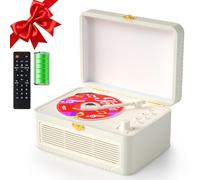 Gueray Lettore CD Pelle Portatile con Altoparlanti 3600mAh Ricaricabile Bluetooth per Arredamento Casa, Regalo Festival Design Valigetta Retro con Telecomando, Supporta USB AUX