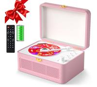 Gueray Lettore CD Pelle Portatile con Altoparlanti 3600mAh Ricaricabile Bluetooth per Arredamento Casa, Regalo Festival Design Valigetta Retro con Telecomando, Supporta USB AUX(Rosa)