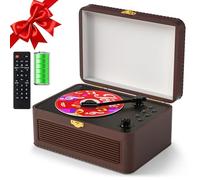 Gueray Lettore CD Pelle Portatile con Altoparlanti 3600mAh Ricaricabile Bluetooth per Arredamento Casa, Regalo Festival Design Valigetta Retro con Telecomando, Supporta USB AUX(Marrone)