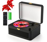 Gueray Lettore CD Pelle Portatile con Altoparlanti 3600mAh Ricaricabile Bluetooth per Arredamento Casa, Regalo Festival Design Valigetta Retro con Telecomando, Supporta USB AUX(Nero)