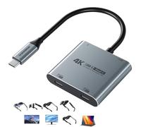 Guermok, Hub display USB-C doppio, 4K@60Hz, PD100W, USB3.0, 5 Gbps, argento | Ricarica durante la visualizzazione, Compatibile con occhiali AR, Plug & Play senza driver, console portatili, USB-C telefoni