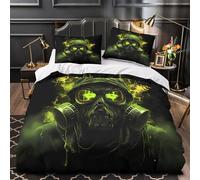 Guerriero con maschera antigas copripiumino 3 pezzi morbida microfibra motivo 3D con cerniera incluso federe fantasy oscuro Set Di Copripiumino for adulti e bambini Single（135x200cm）