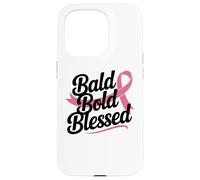 Guerriero con nastro rosa calvo audace e benedetto da combattente contro il cancro al seno Custodia per iPhone 15 Pro