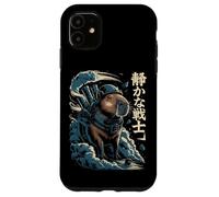 Guerriero mech Capybara con cannoni a vapore e testo kanji Custodia per iPhone 11
