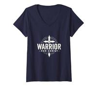 Guerriero Religioso per Cristo Fede Abbigliamento per Uomo Maglietta con Collo a V, Donna, Navy, L