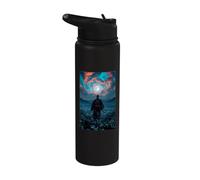 Guerriero samurai che domina il tranquillo crepuscolo del campo illuminato dalla luna Stainless Steel Insulated Water Bottle
