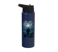Guerriero samurai che domina il tranquillo crepuscolo del campo illuminato dalla luna Stainless Steel Insulated Water Bottle