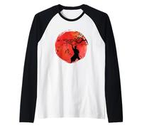 Guerriero Samurai con Spada in Bandiera del Giappone Maglia con Maniche Raglan