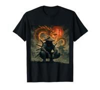 Guerriero Samurai Oscuro con Spirito Drago Fuoco Maglietta