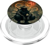 Guerriero Samurai Oscuro con Spirito Drago Fuoco PopSockets PopGrip per MagSafe