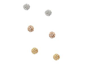 Guess 3 Paio Set Oro + Argento + Rosa Tono Bling Strass Orecchini a Perno Palla