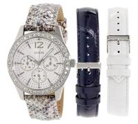 GUESS 3 PC Set Color Argento, Sabbia Pitone + Blu + Bianco Pelle Fascia Orologio