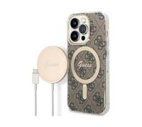Guess 4G Bundle Pack Custodia e caricatore MagSafe, marrone/oro - iPhone 14 Pro