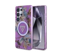 CG MOBILE Guess Glitter Flowers Triangle Buttons Compatibile con MagSafe Custodia per Samsung Galaxy S25 Ultra (Viola)